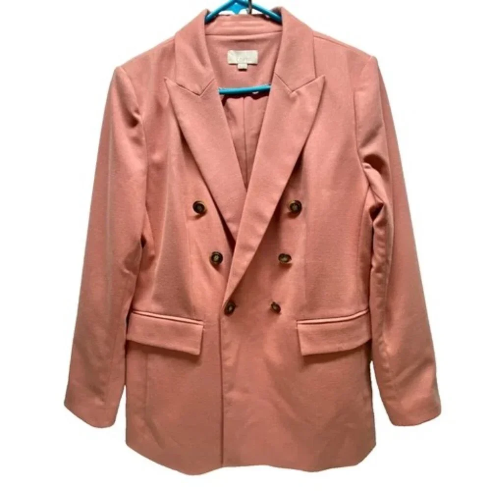 Loft Brushed Flannel Suit Women's 8 Blazer Jacket + Pant Set Pink Ruby Suits EUC